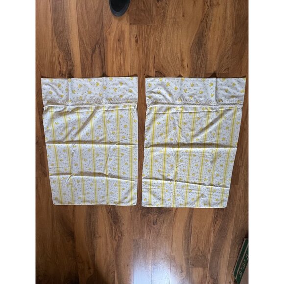 Vintage Fashion Manor Yellow Floral Stripe Percale Flat & Fitted Full Sheets - Picture 9 of 12